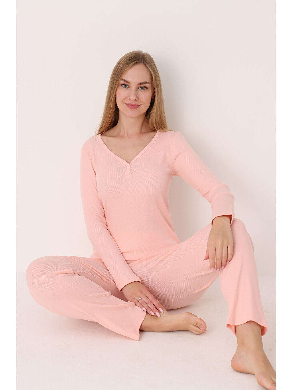 Pembe Patlı V Yaka Pijama Takım-2