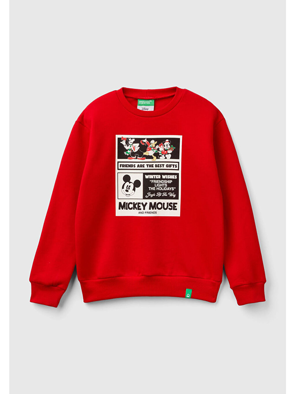 Erkek Çocuk Kırmızı Etek Ucu Logo Etiketli Mickey Mouse Baskılı Sweatshirt