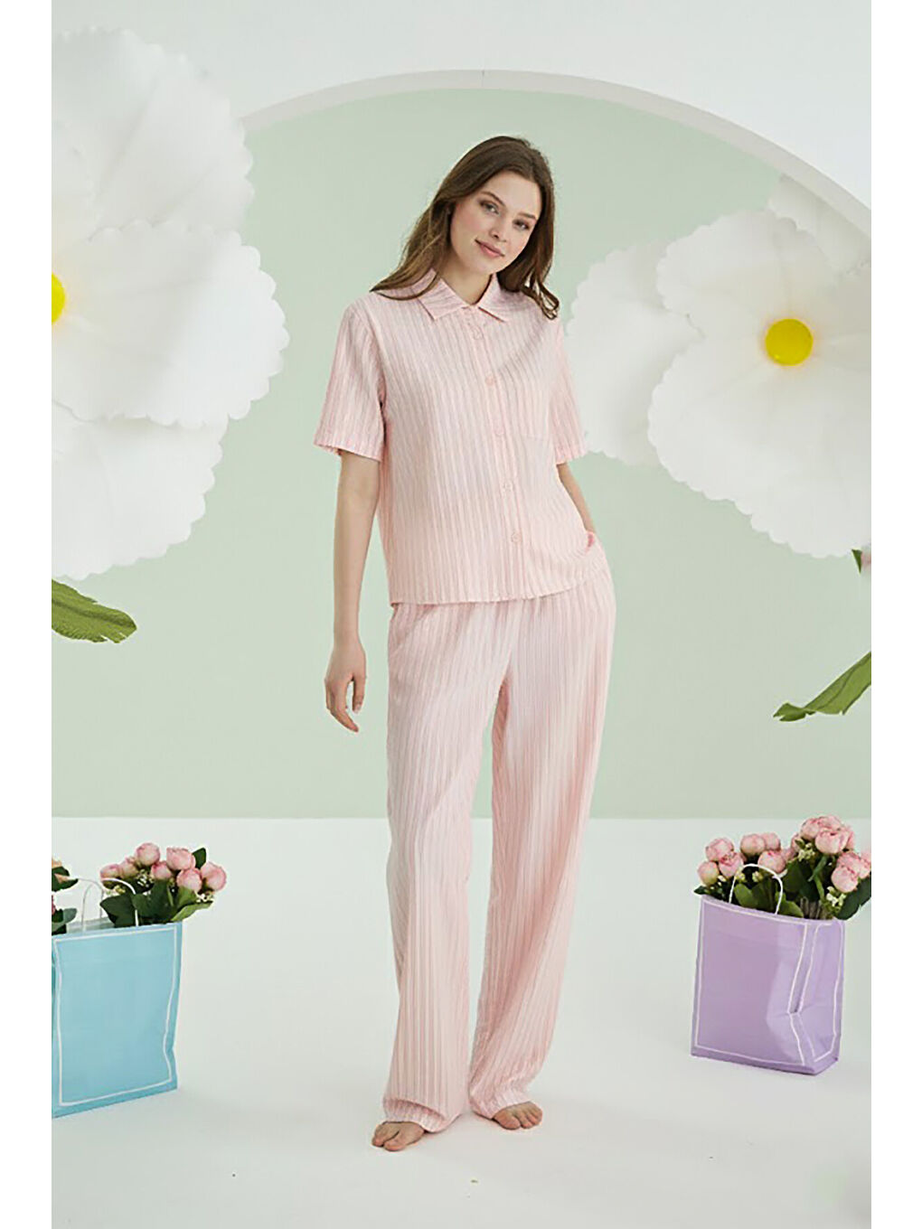 Pembe Çizgili Pijama Takım-1