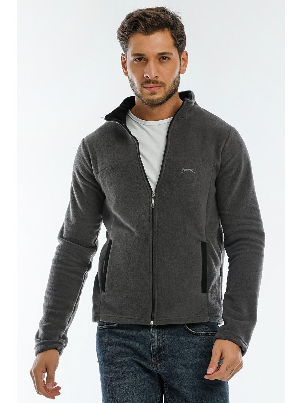 SAFRANO I Erkek Fermuarlı Sweatshirt Hırka Koyu Gri