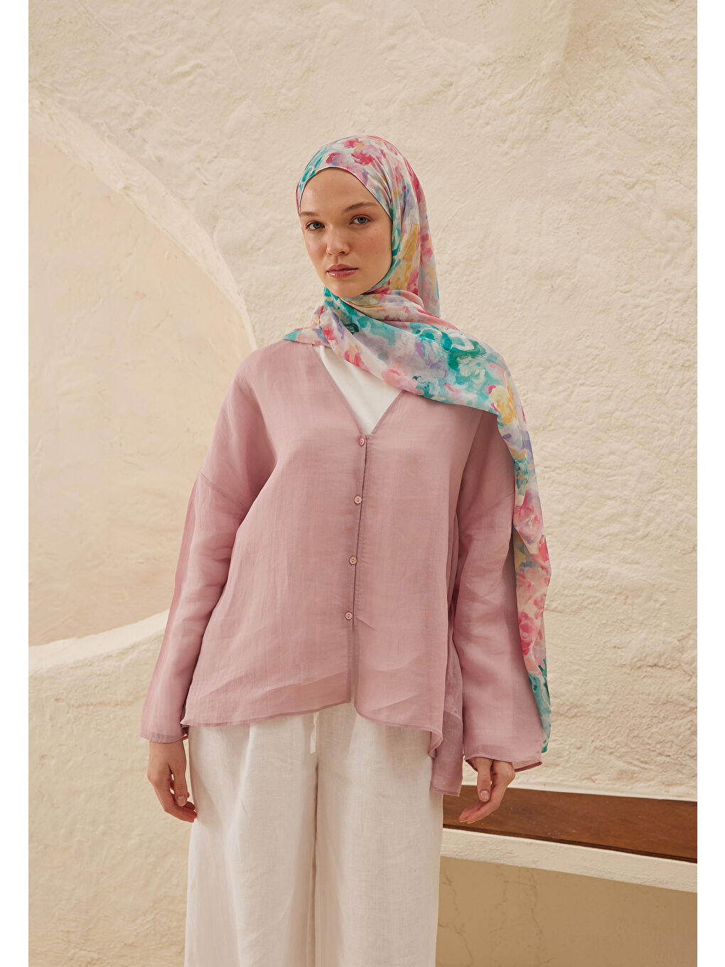 Fiona Desen Rami Şal Pembe-1