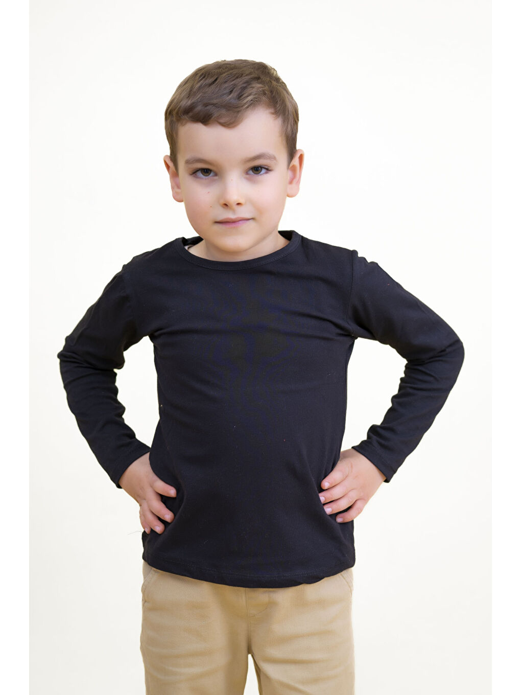 Harika KIDS Siyah-Beyaz-Siyah Siyah-Beyaz Kız-Erkek Unisex 2'li Paket  Çocuk Basic Örme Uzun Kollu Penye T-Shirt - 4