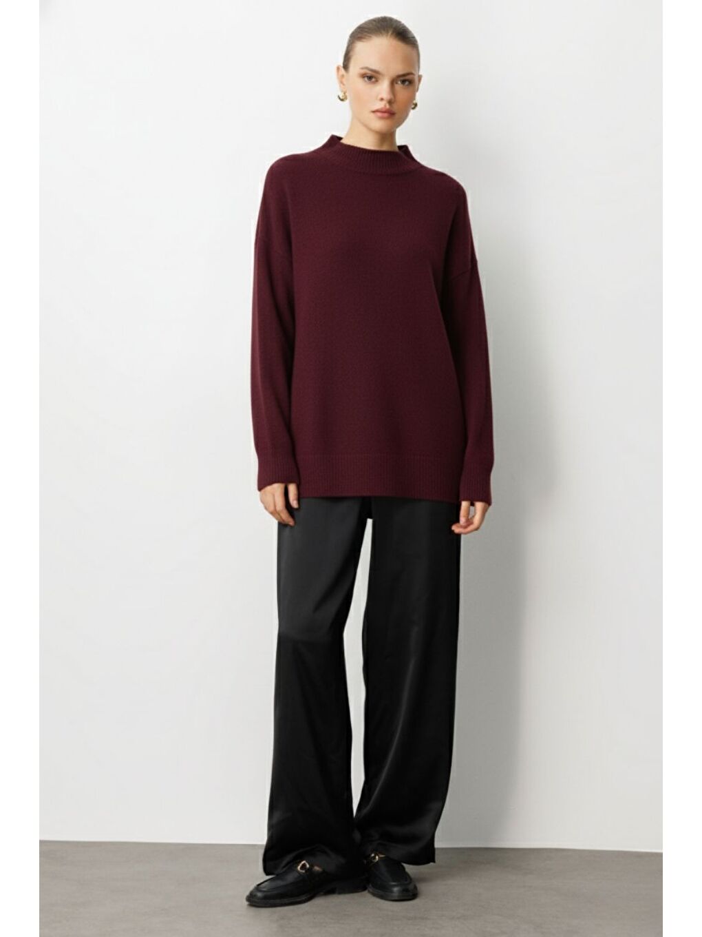 Basic Yarım Balıkçı Mürdüm Triko Kazak-1