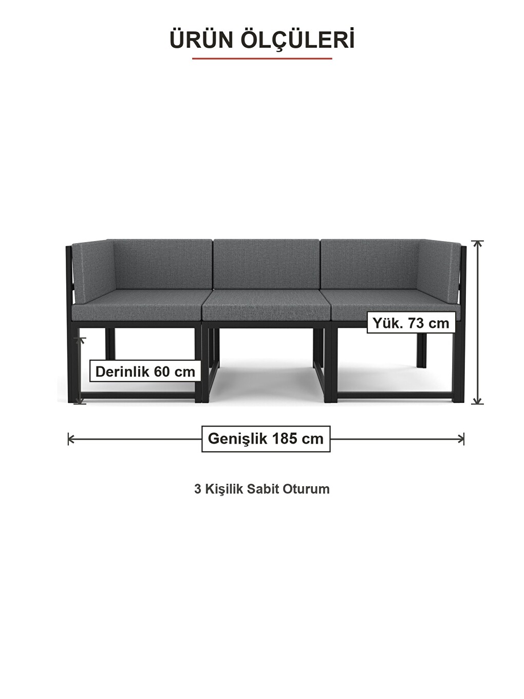 Brio 3'lü Bahçe Balkon Koltuk Takımı | Keten Dokuma, Metal Karkas | Gri-1