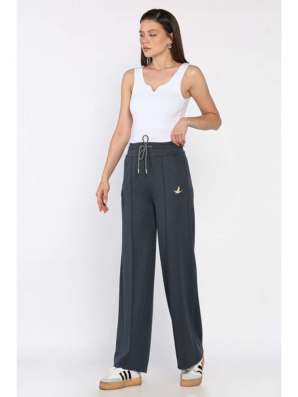 Petrol Kadın Baskılı Bol Paça Eşofman Altı-1