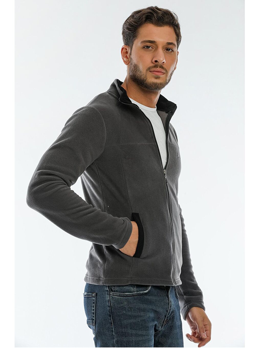 SAFRANO I Erkek Fermuarlı Sweatshirt Hırka Koyu Gri-3