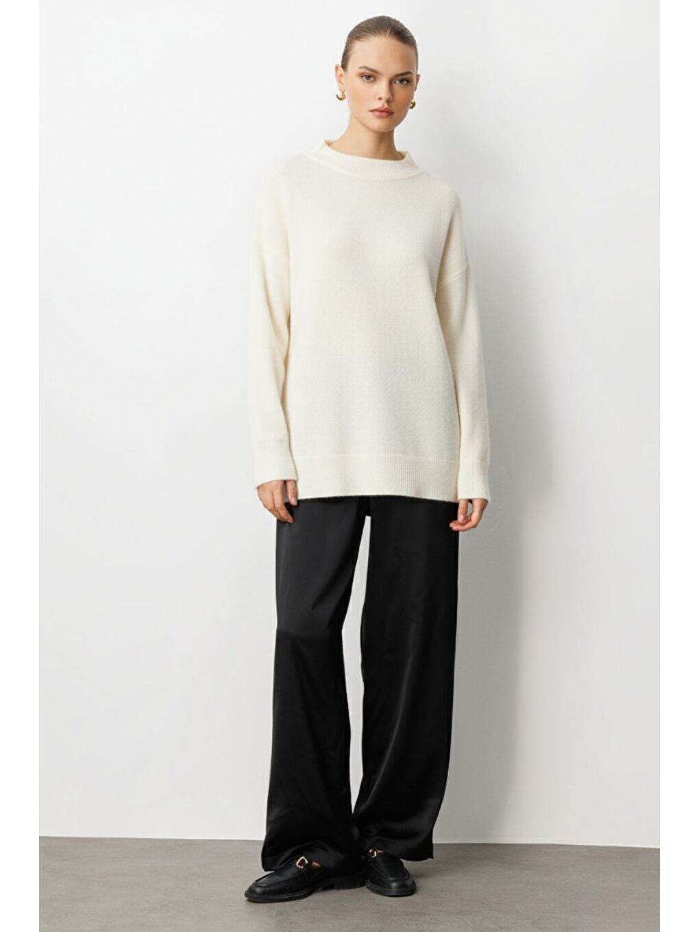 Basic Yarım Balıkçı Ekru Triko Kazak-1