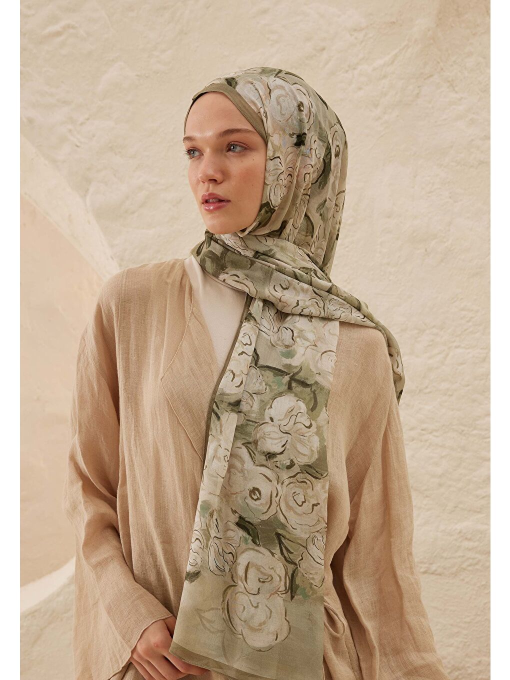 Yeşil Linda Desen Rami Şal Çağla-1