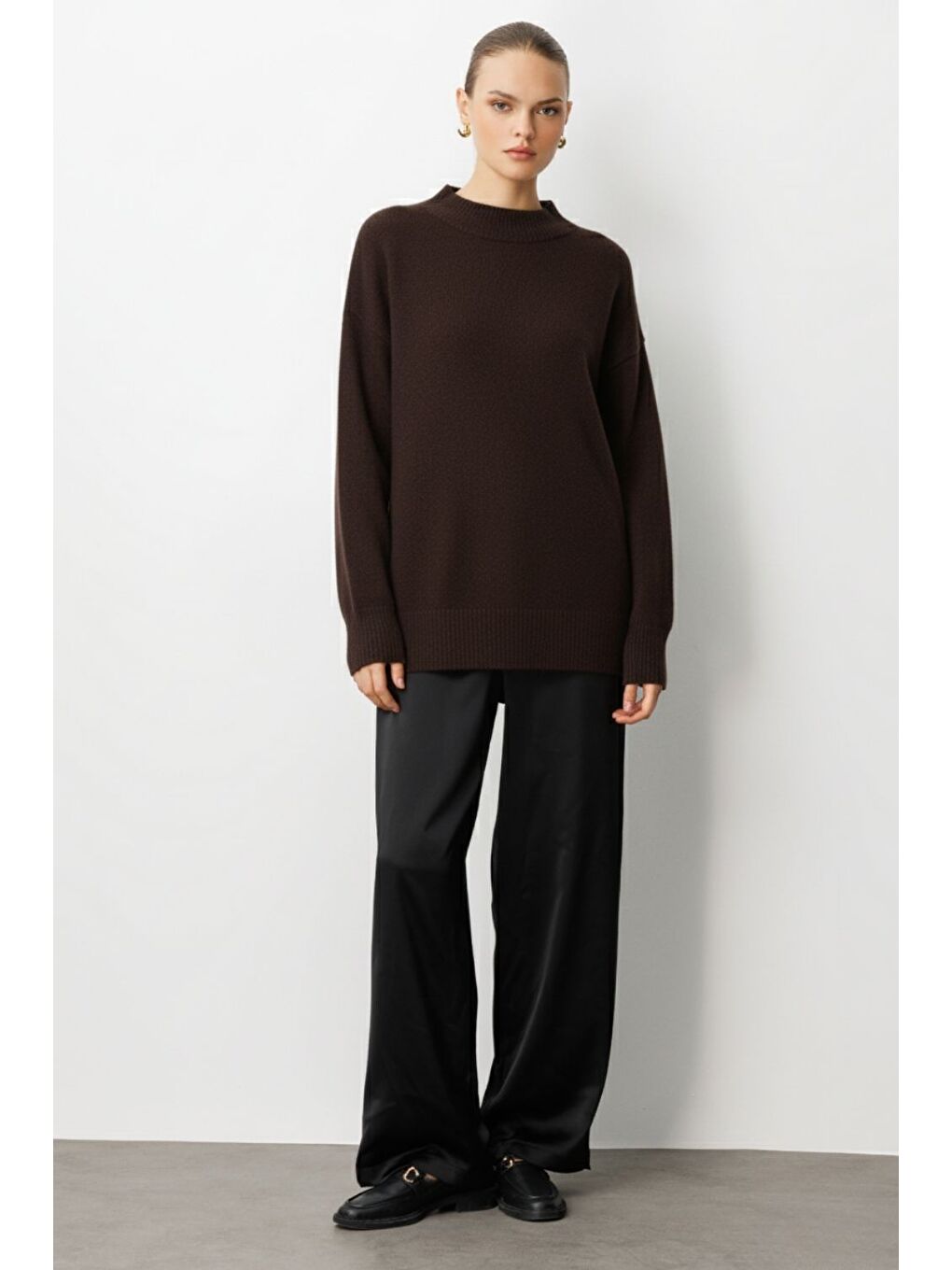 Basic Yarım Balıkçı Kahverengi Triko Kazak-1