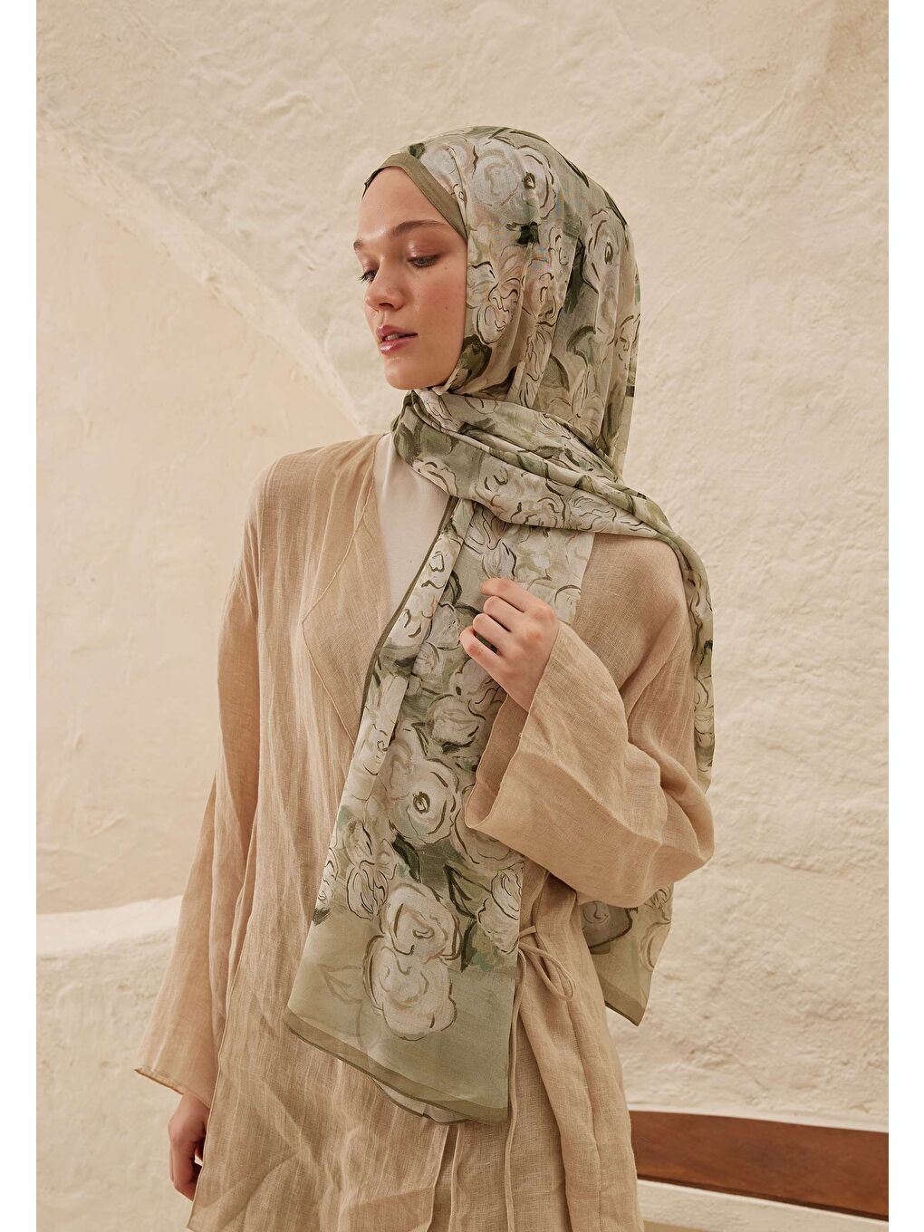 Yeşil Linda Desen Rami Şal Çağla-3