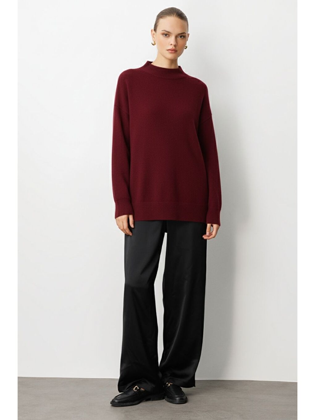 Basic Yarım Balıkçı Bordo Triko Kazak-1