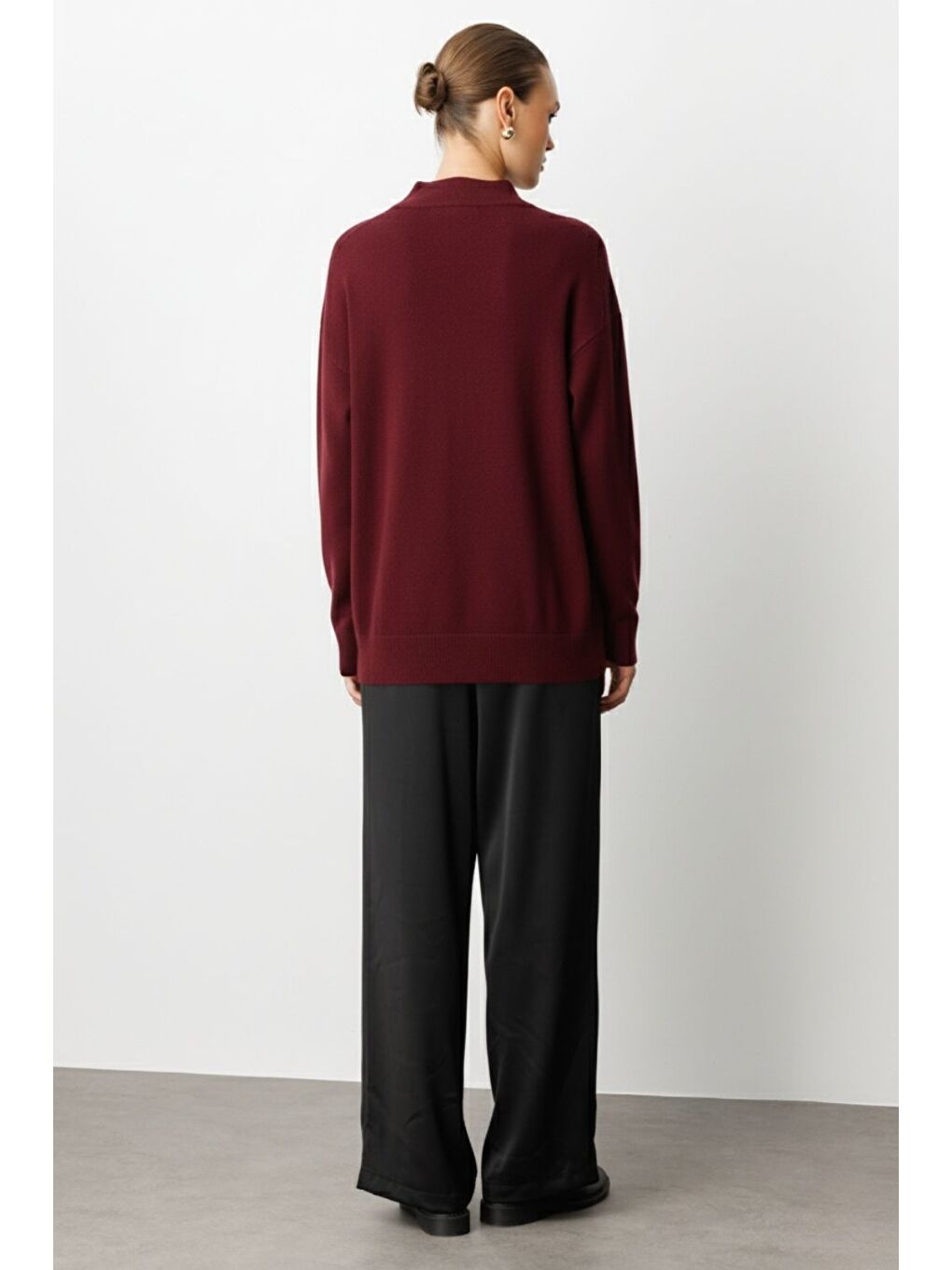 Basic Yarım Balıkçı Bordo Triko Kazak-2