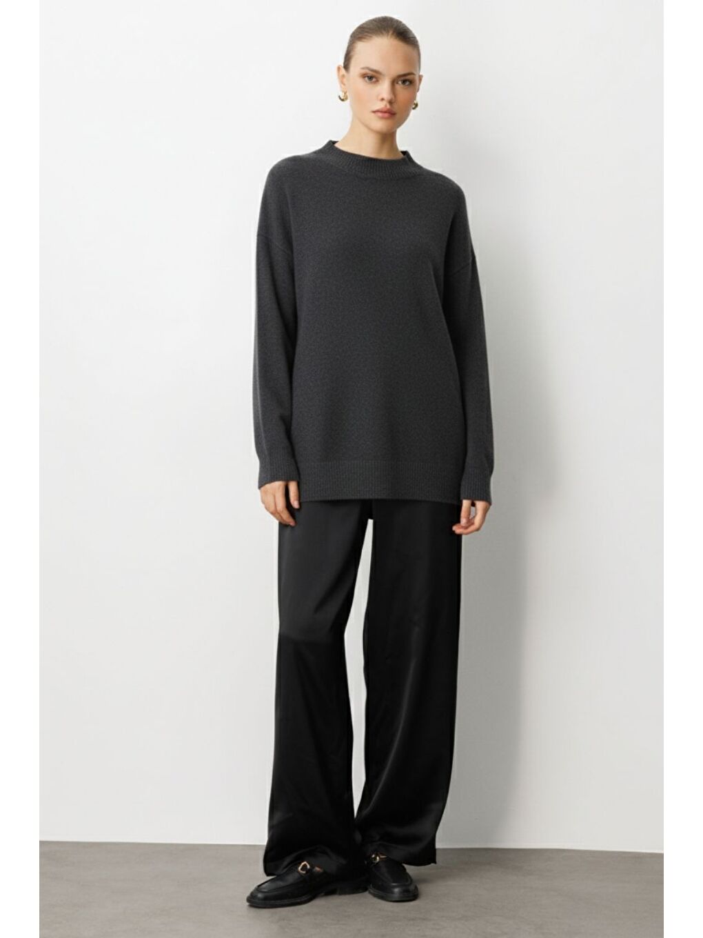 Basic Yarım Balıkçı Antrasit Triko Kazak-1