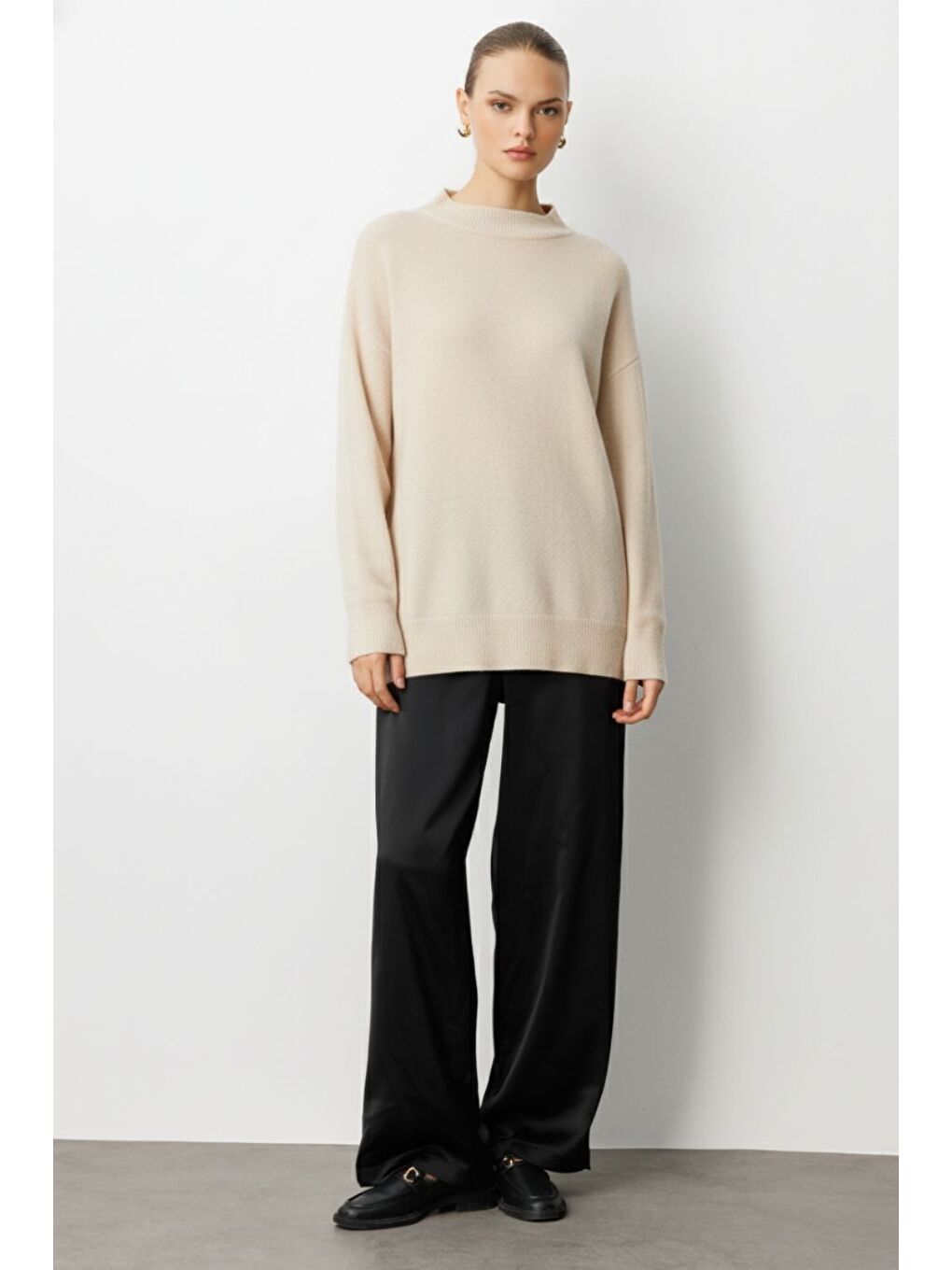 Bej Basic Yarım Balıkçı Taş Rengi Triko Kazak-1