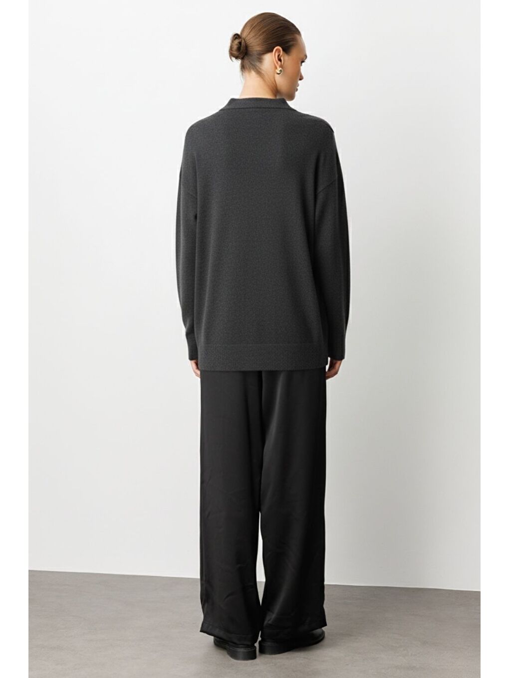 Basic Yarım Balıkçı Antrasit Triko Kazak-2