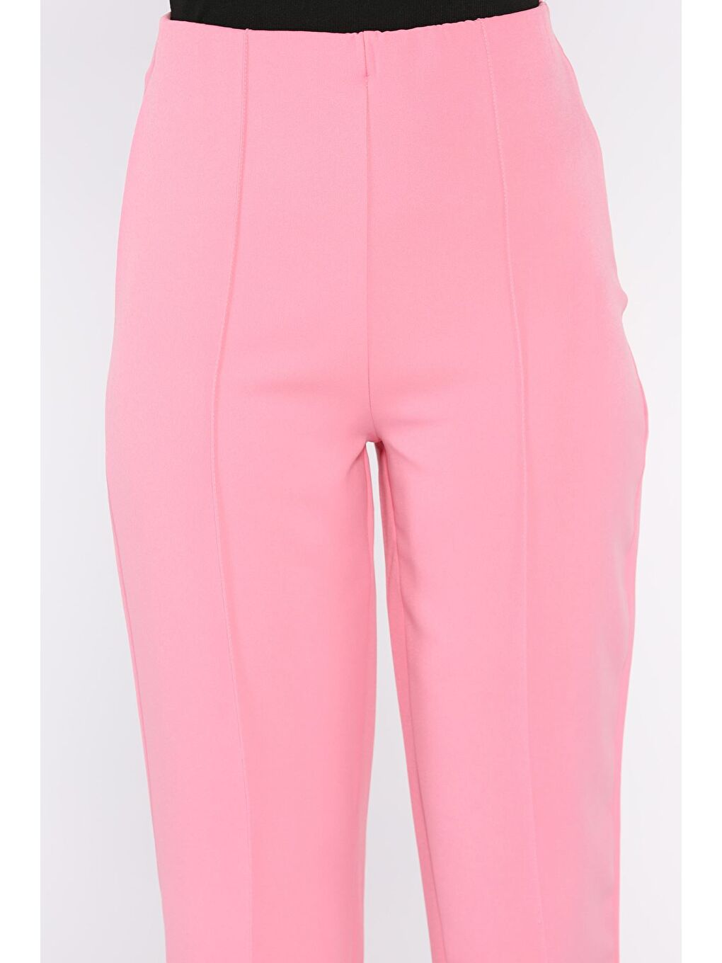 Pembe Ön Çimalı Bel Lastikli Kadın Dar Paça Pantolon-3