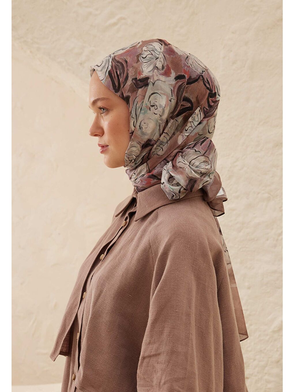 Pembe Linda Desen Rami Şal Gül Kurusu-3