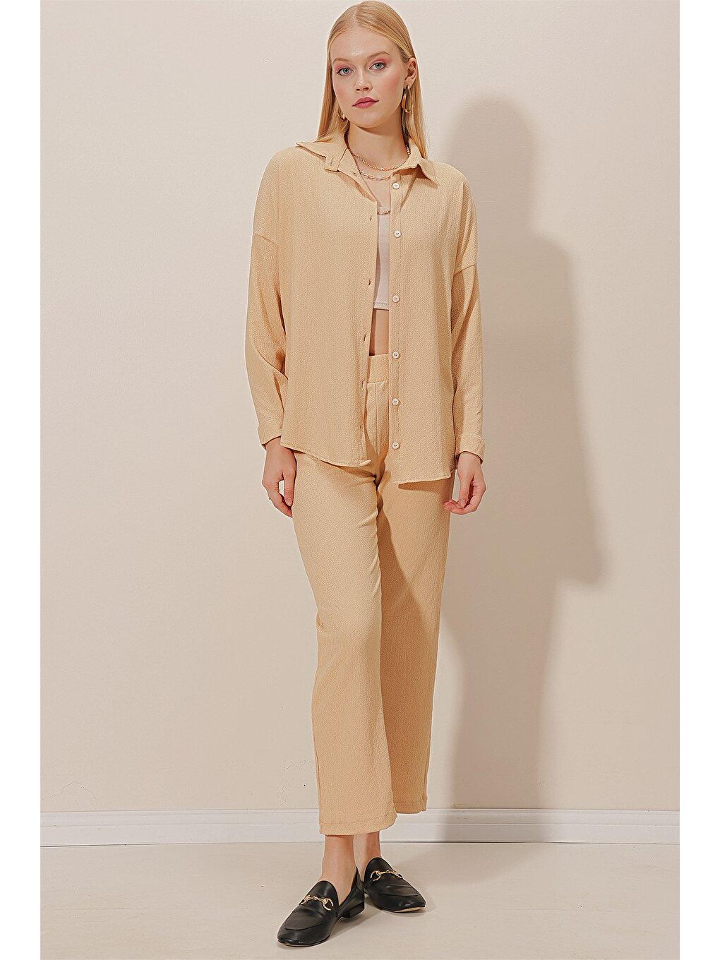 Bej Önü Düğmeli Bürümcük Takım-2