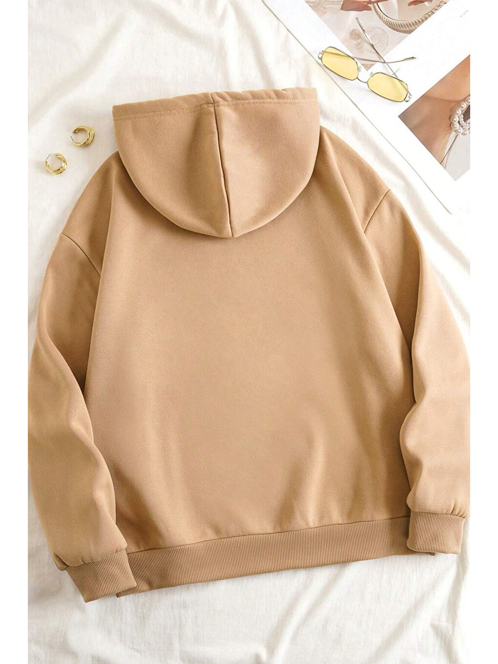 uyguntarz Bej Silüet Baskılı Oversize Sweatshirt - 1