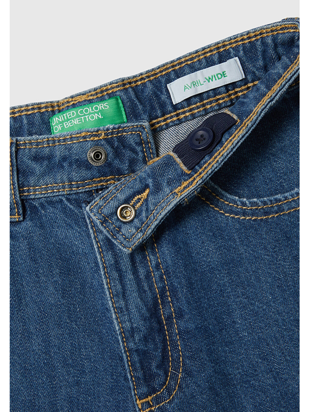 United Colors Of Benetton Kız Çocuk Lacivert Yüksek Bel Geniş Paça Biye Cep Detaylı Denim Pantolon - 2