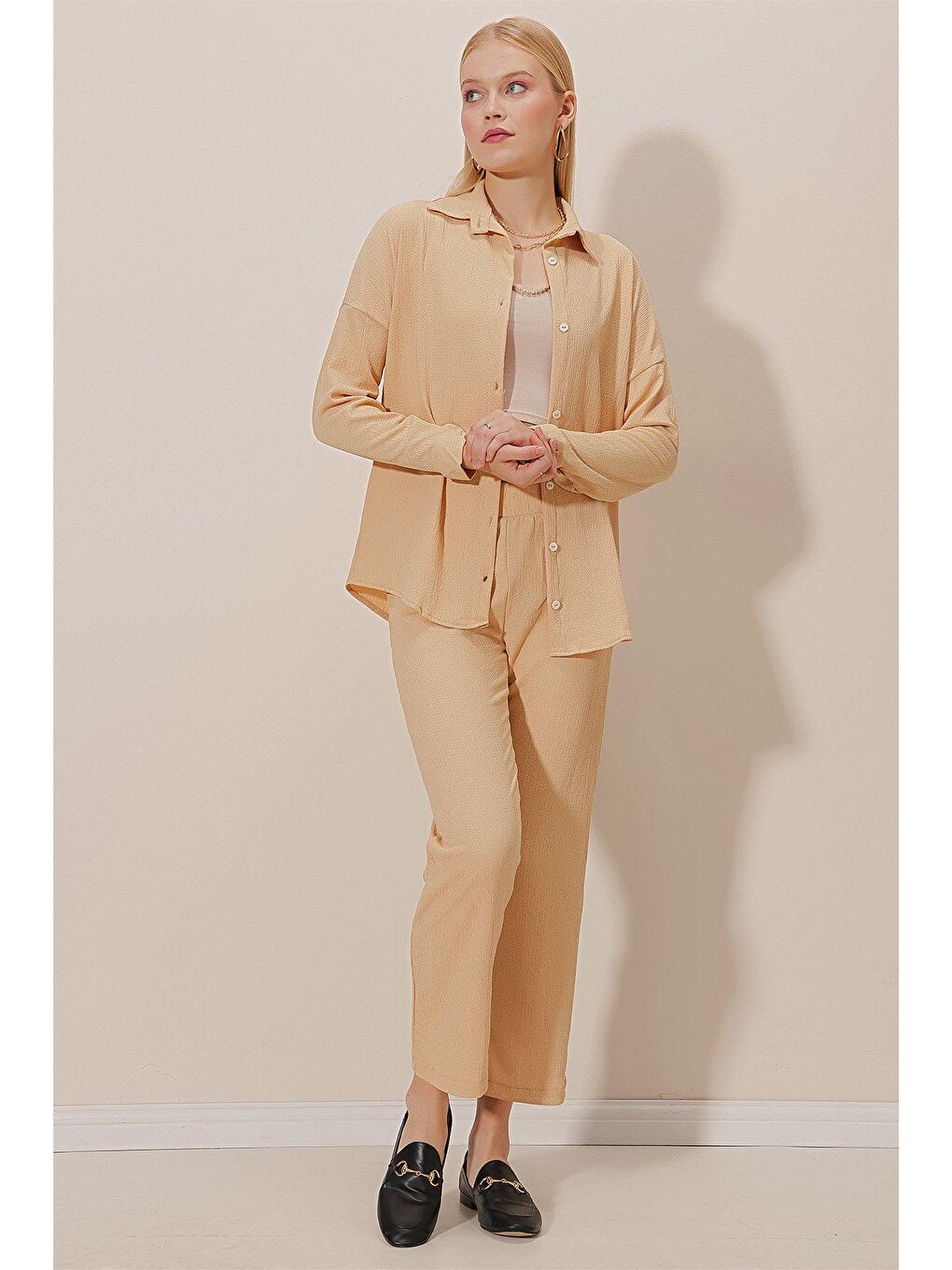 Bej Önü Düğmeli Bürümcük Takım-3