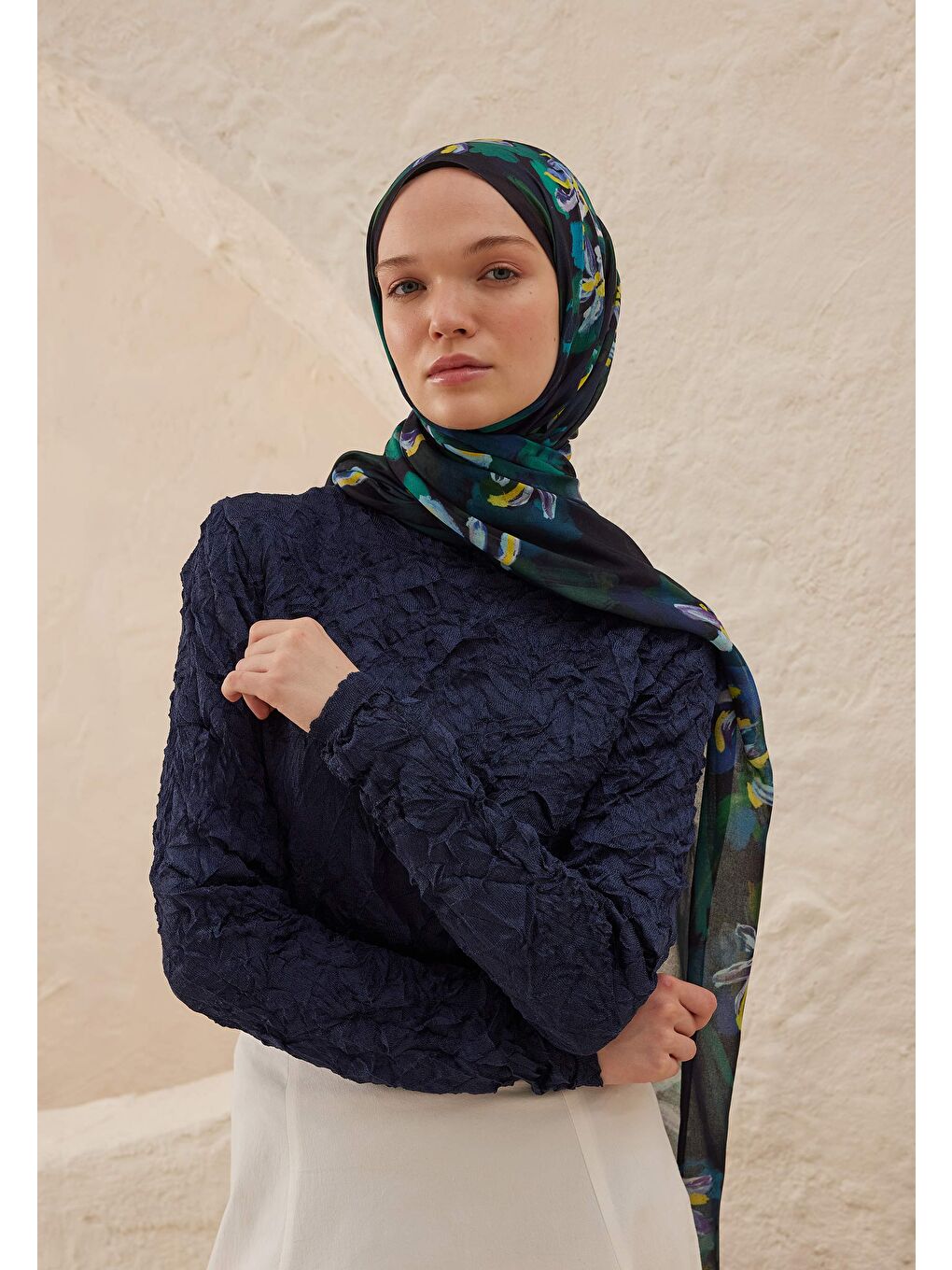 Estelle Desen Rami Şal Lacivert-1
