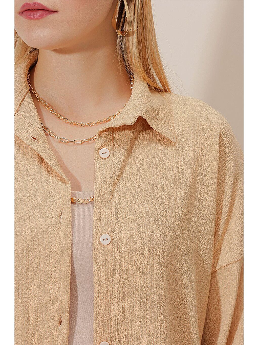 Bej Önü Düğmeli Bürümcük Takım-4