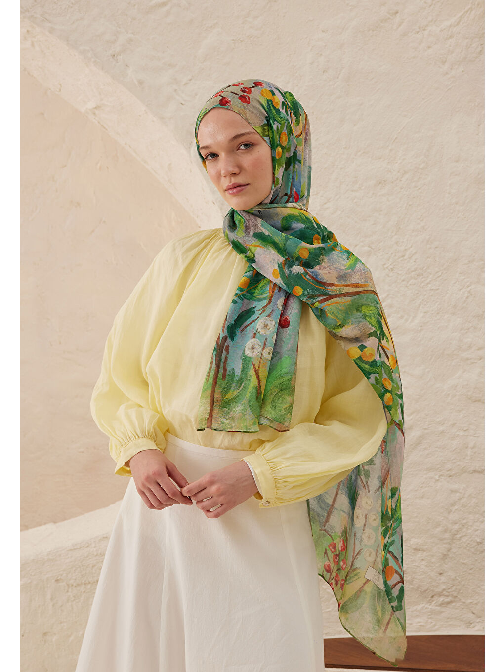 Yeşil Amelia Desen Rami Şal Orman-1