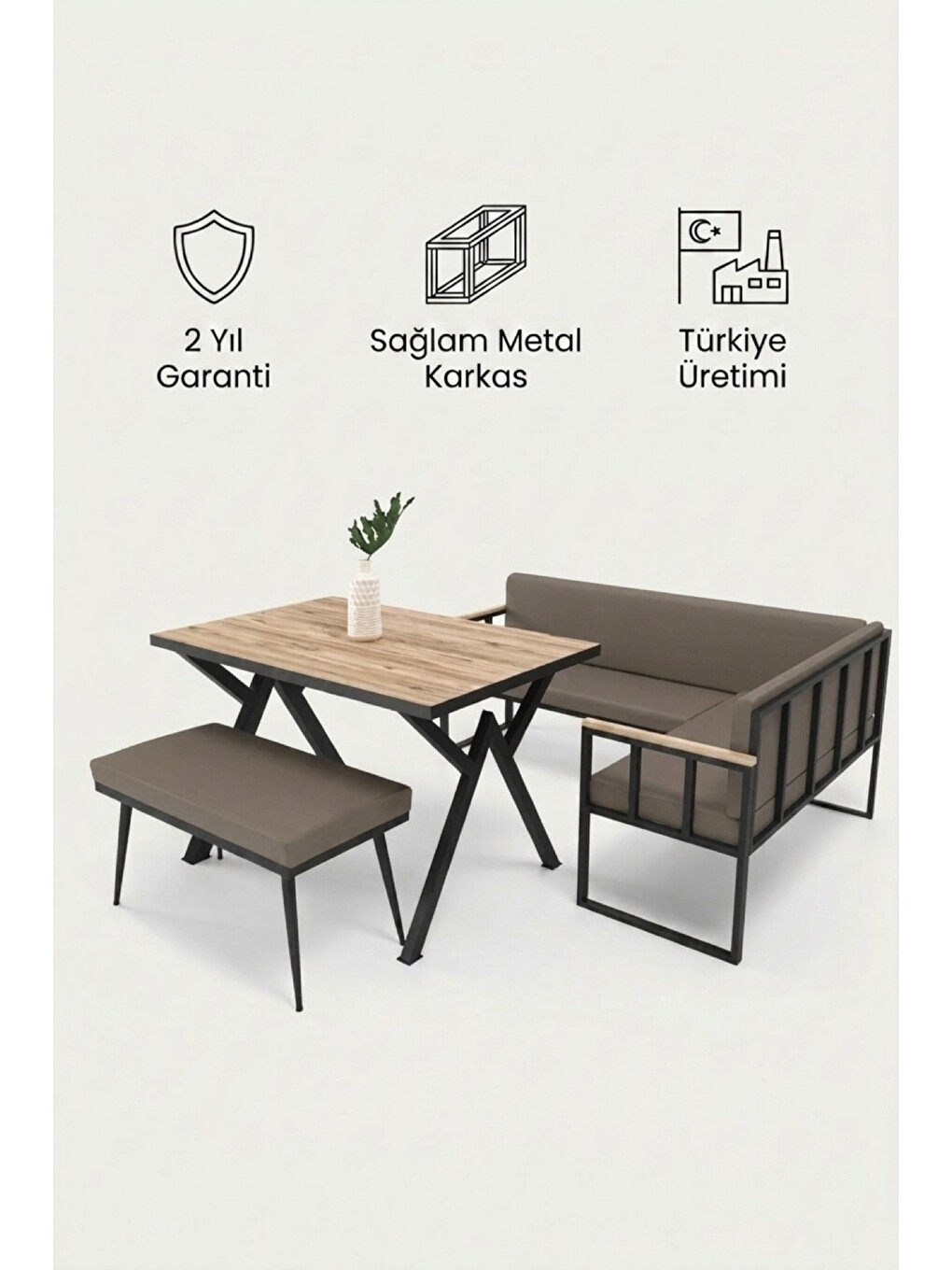 Koza Mutfak Köşesi Takımı | Masa + L Bank + Bank, Minderli, Modern | Kahverengi-6