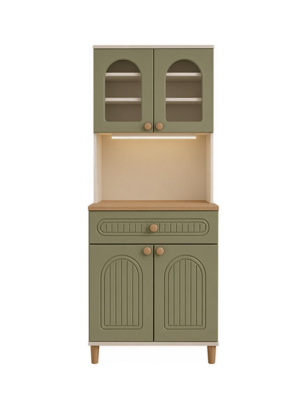 Barista Led Aydınlatmalı Kahve Köşesi Dolabı Retro Büfe 195cm Mdf Yeşil