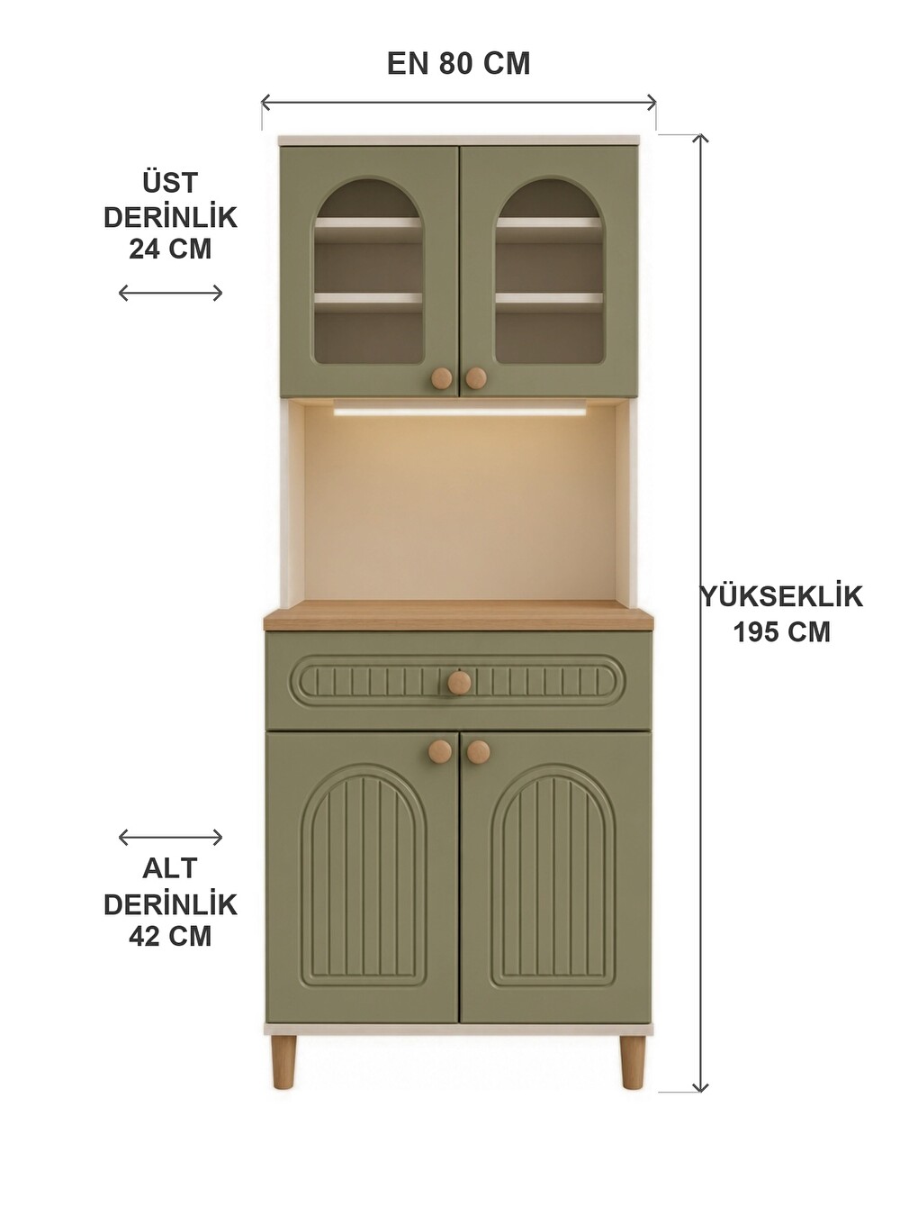 Barista Led Aydınlatmalı Kahve Köşesi Dolabı Retro Büfe 195cm Mdf Yeşil-1