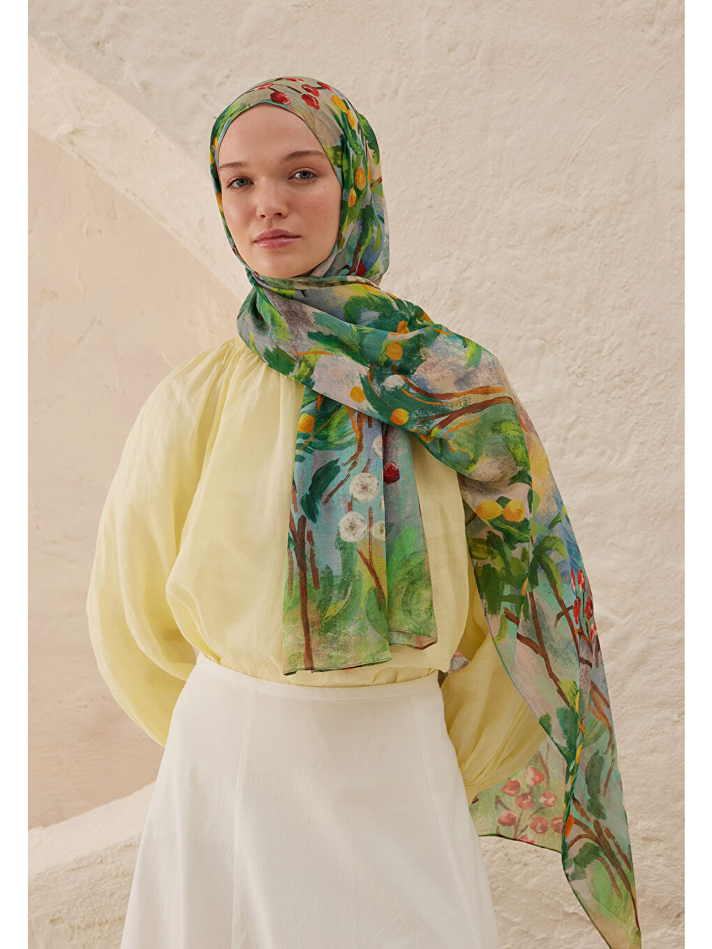 Yeşil Amelia Desen Rami Şal Orman-2