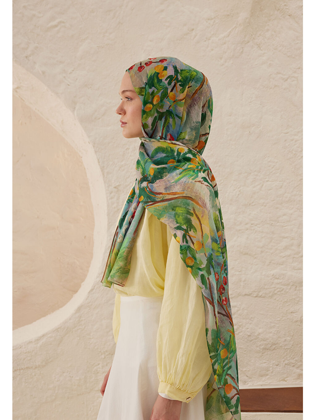 Yeşil Amelia Desen Rami Şal Orman-3