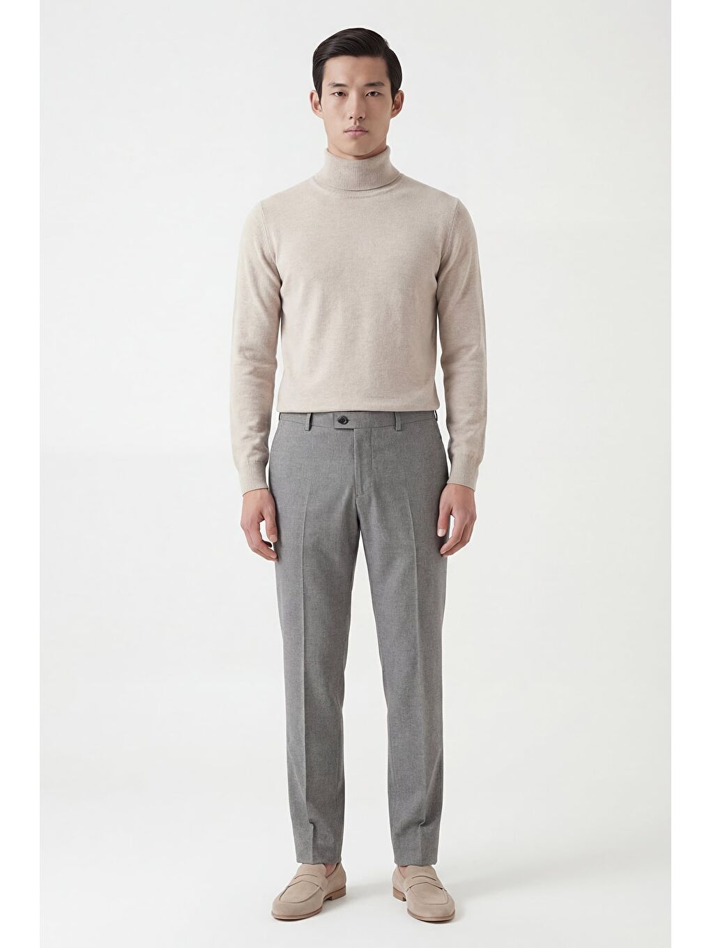 Giotelli Erkek Gri Dar Kesim Slim Fit Viskon Dokuma Yan Cep Normal Bel Pantolon-1