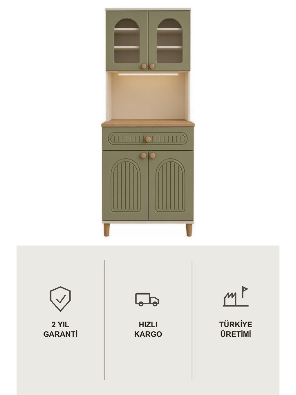 Barista Led Aydınlatmalı Kahve Köşesi Dolabı Retro Büfe 195cm Mdf Yeşil-6