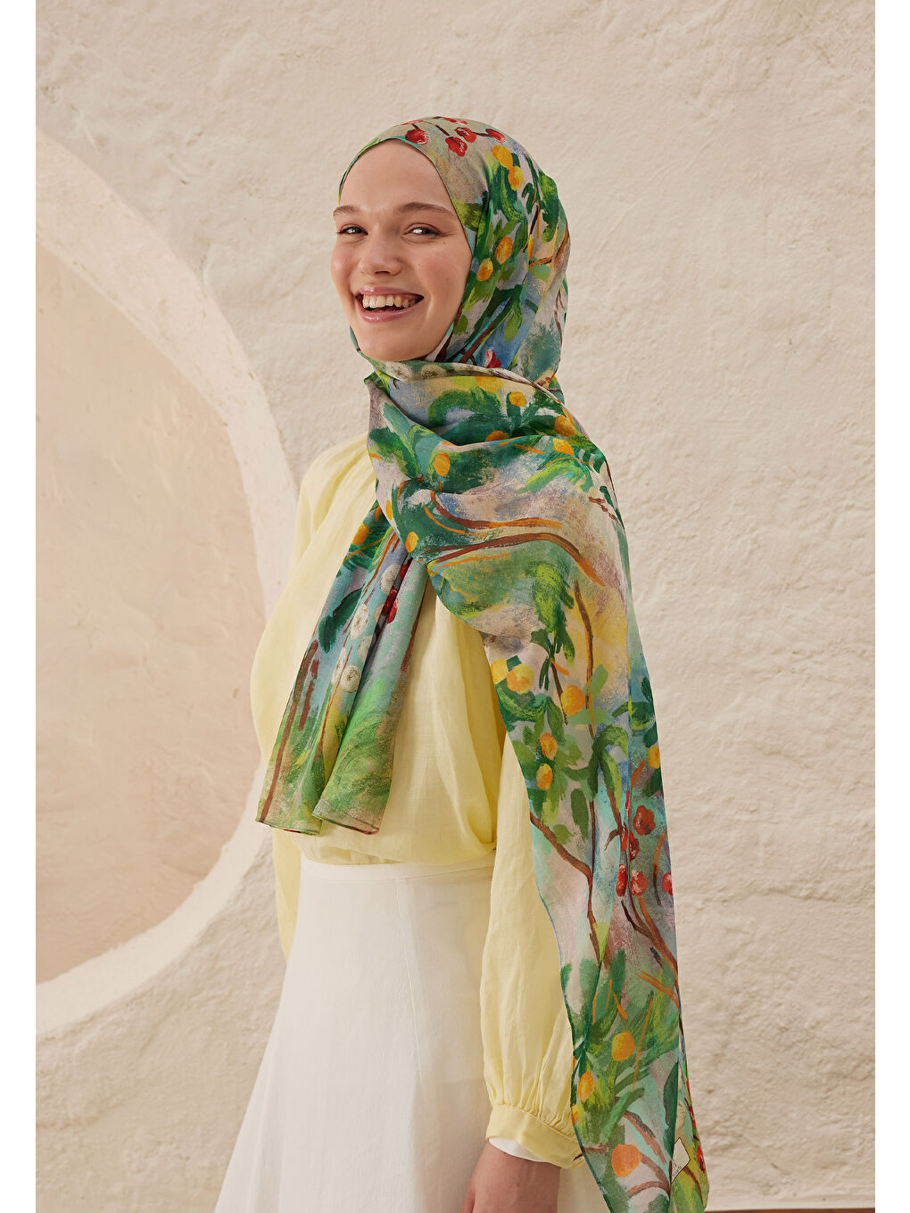 Yeşil Amelia Desen Rami Şal Orman-4