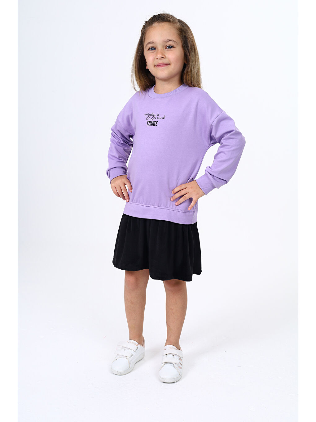 Lila Kız Çocuk Baskılı Elbise-1