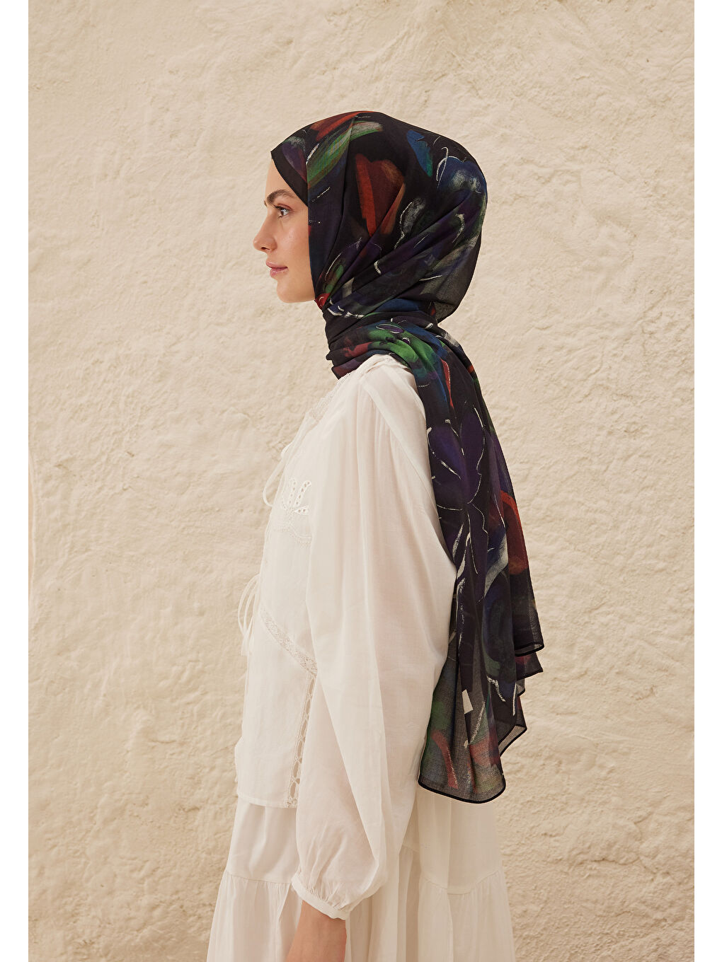 Dark Garden Desen Rami Şal Lacivert-1