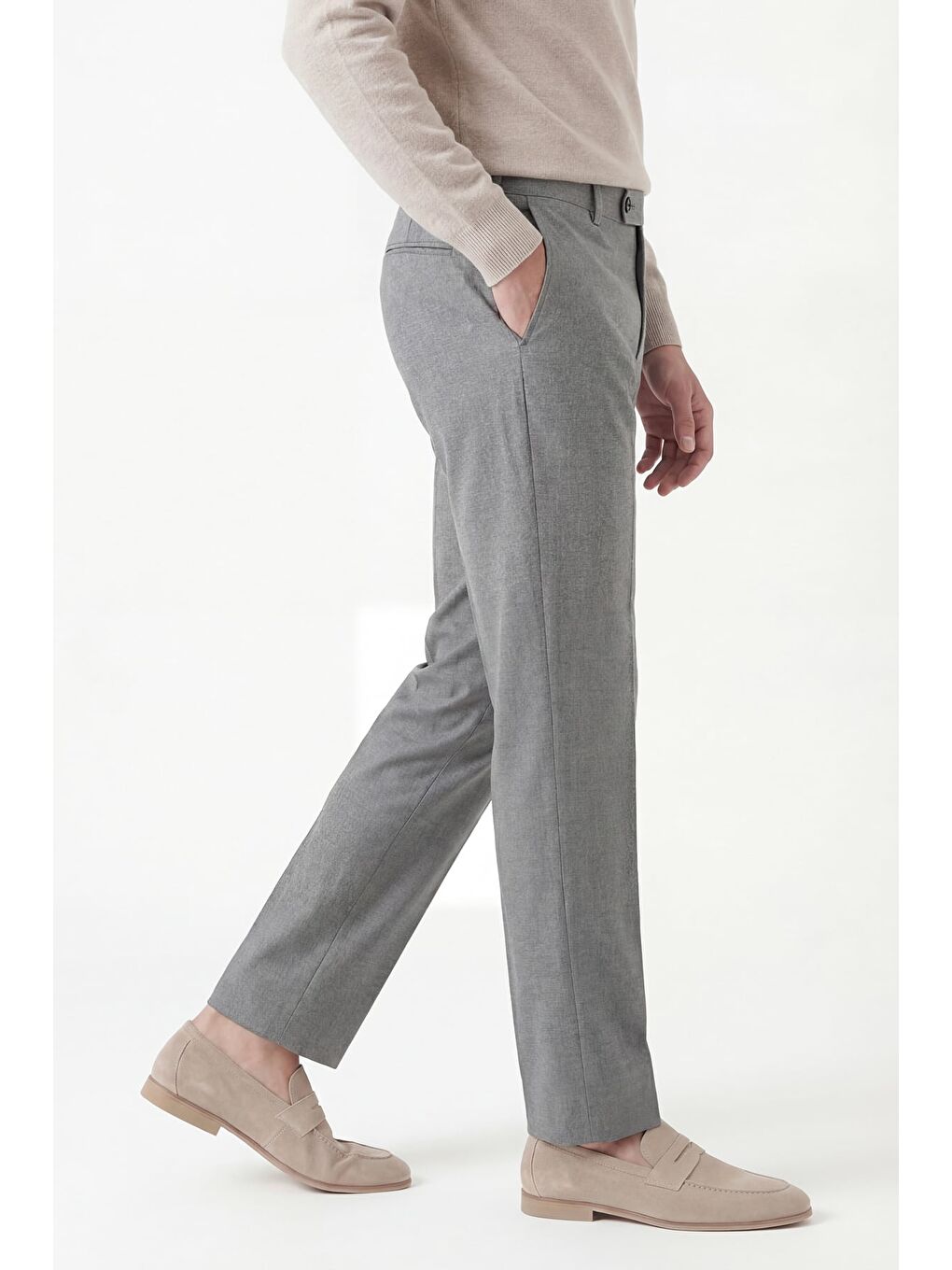 Giotelli Erkek Gri Dar Kesim Slim Fit Viskon Dokuma Yan Cep Normal Bel Pantolon-2