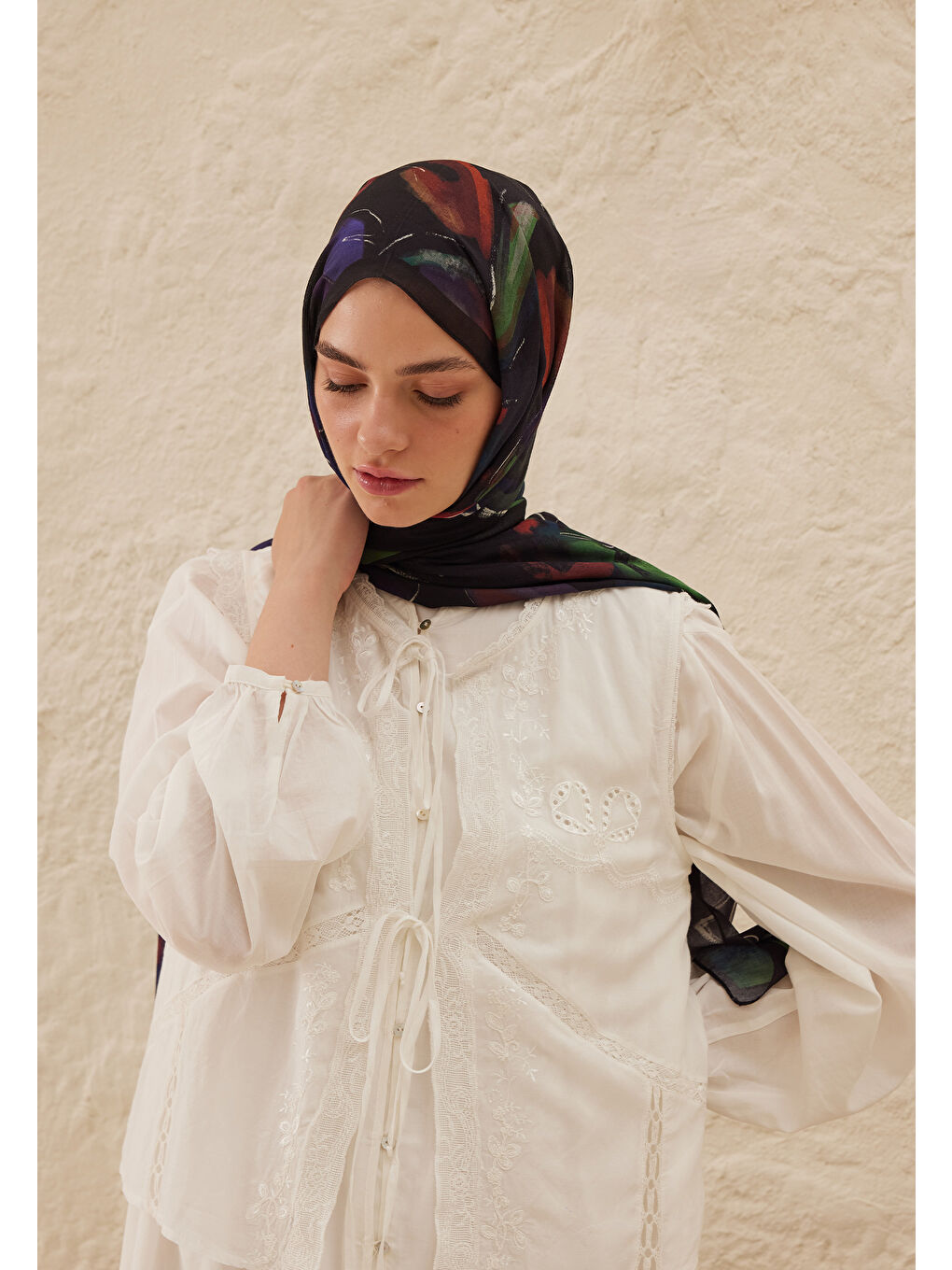 Dark Garden Desen Rami Şal Lacivert-2