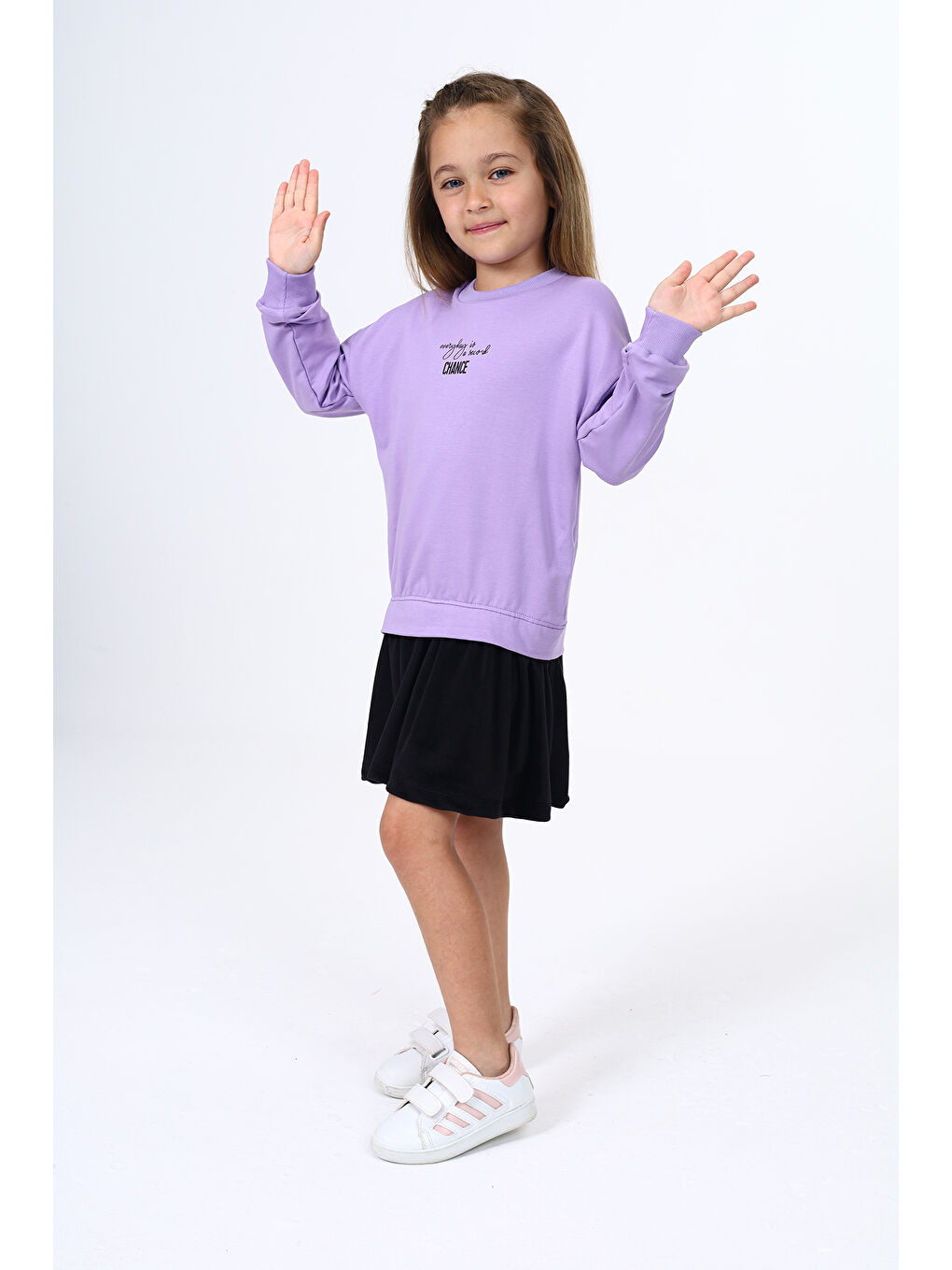 Lila Kız Çocuk Baskılı Elbise-2