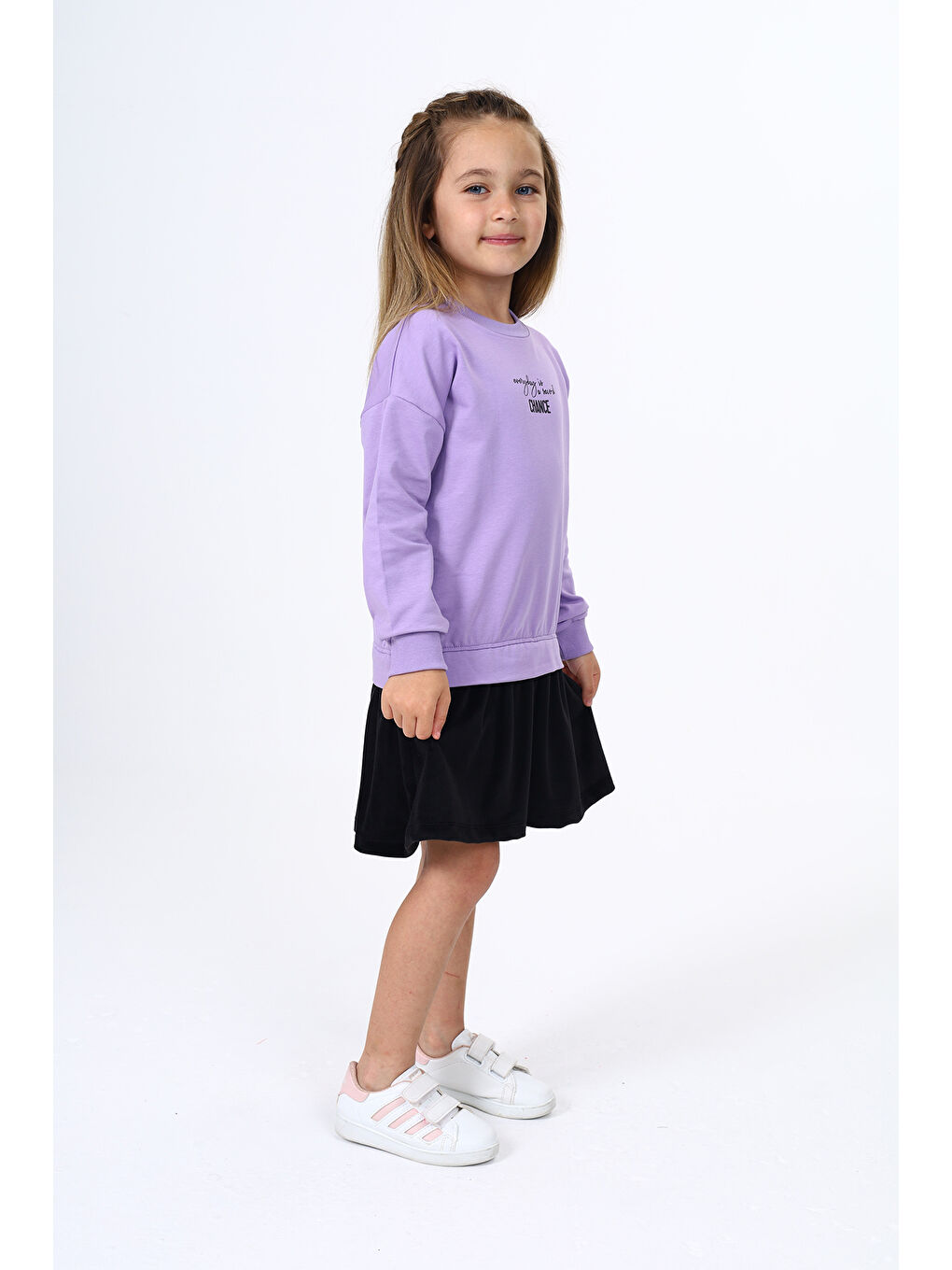 Lila Kız Çocuk Baskılı Elbise-3