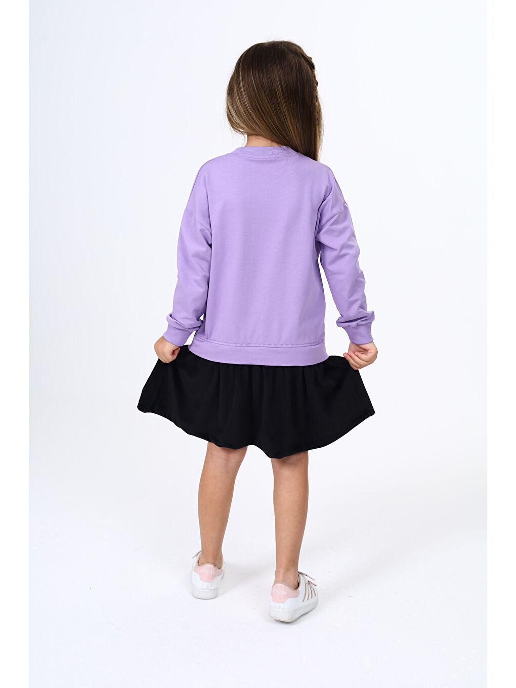 Lila Kız Çocuk Baskılı Elbise-4