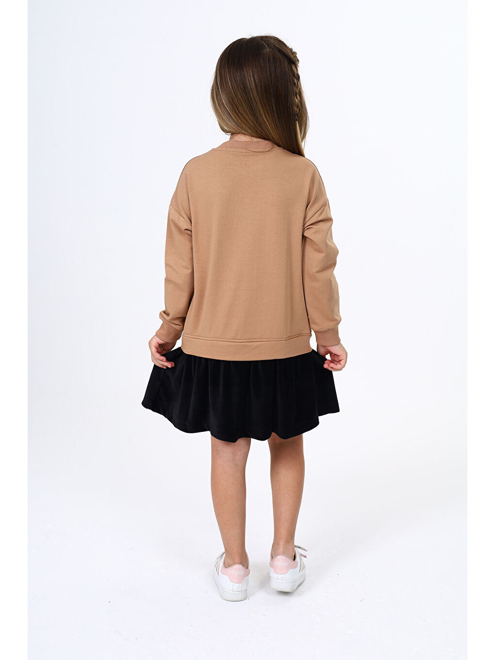 Kahverengi Kız Çocuk Baskılı Elbise-4