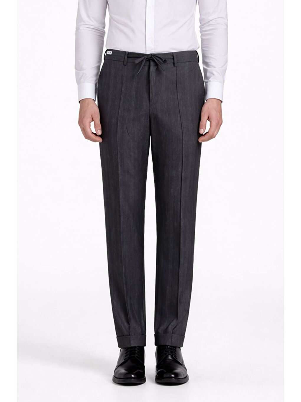 Giotelli Erkek Antrasit Dar Kesim Slim Fit Viskon Çizgili Klasik Pantolon