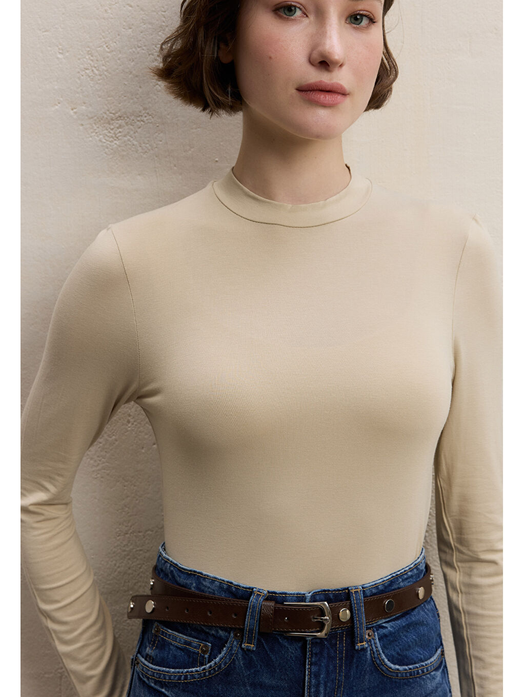 Uzun Kol Bambu Body Bej-1