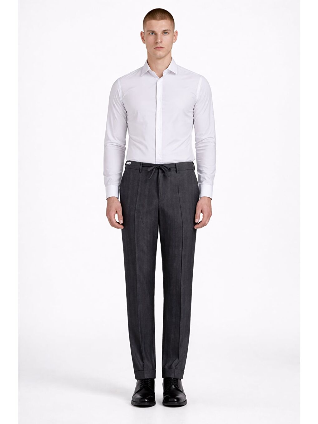 Giotelli Erkek Antrasit Dar Kesim Slim Fit Viskon Çizgili Klasik Pantolon-1