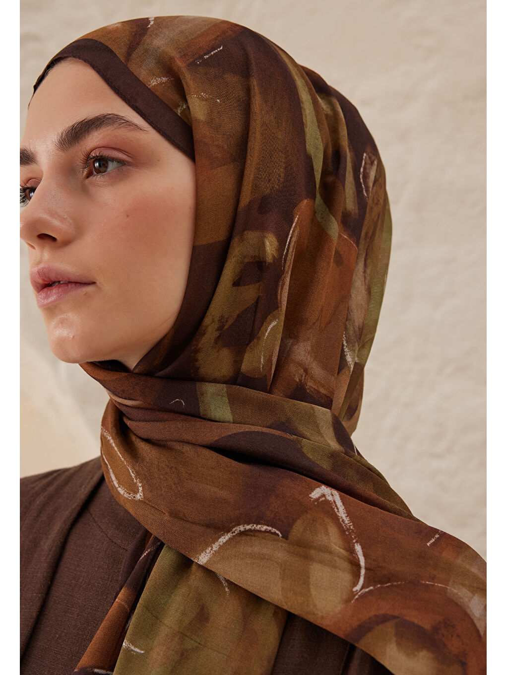 Kahverengi Dark Garden Desen Rami Şal Kahve-3
