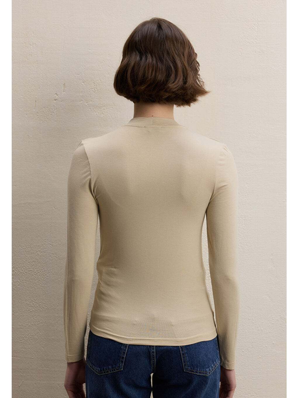 Uzun Kol Bambu Body Bej-3