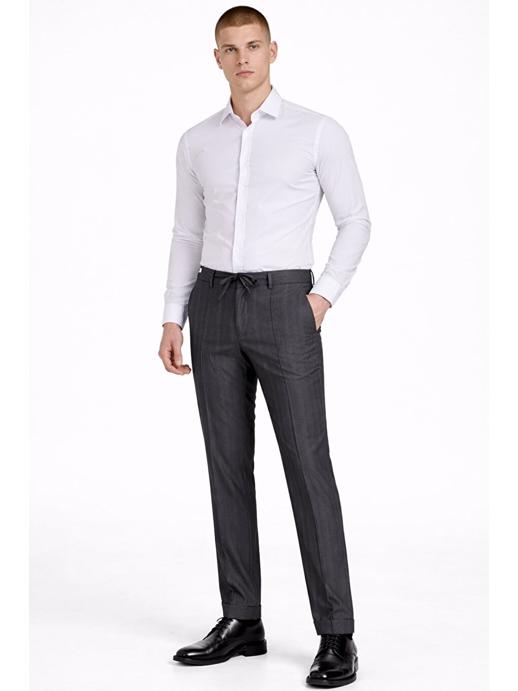 Giotelli Erkek Antrasit Dar Kesim Slim Fit Viskon Çizgili Klasik Pantolon-2